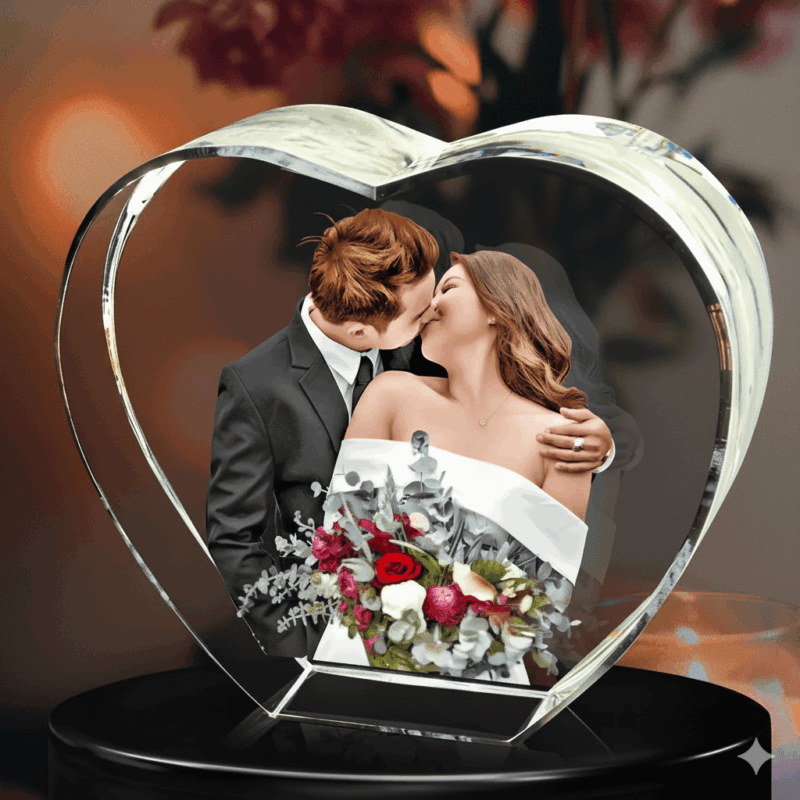 Heart-Shaped Art-Enhanced 3D Crystal Gift on Crystal Base