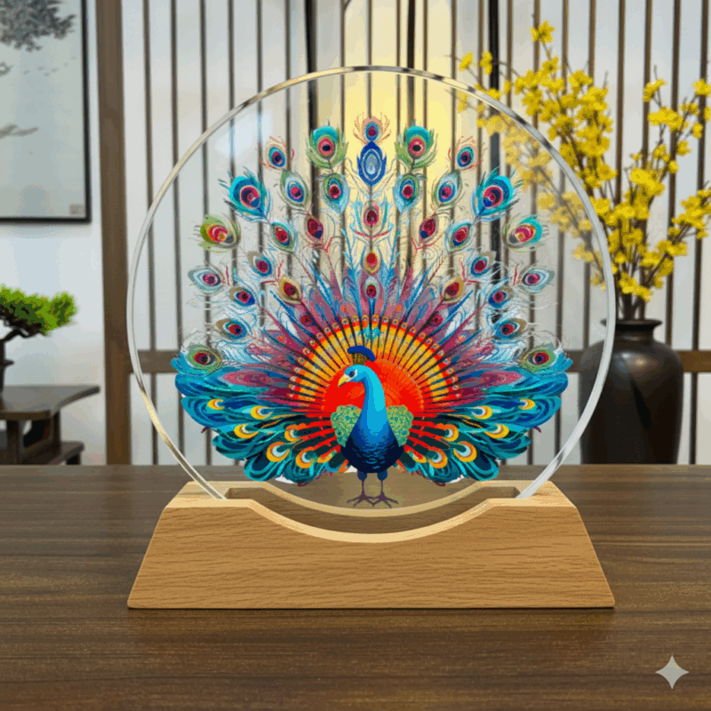 Round Crystal with Wooden LED Base