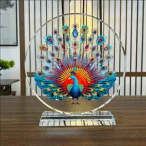 Peacock Art-Enhanced 3D Crystal Engraving (Ready-Made)