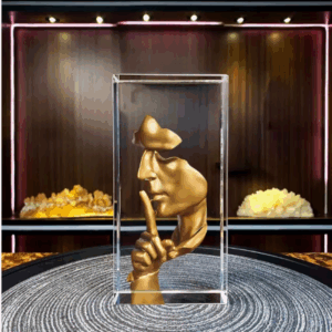 Silence is Golden Crystal Engraving - 3D Square Crystal